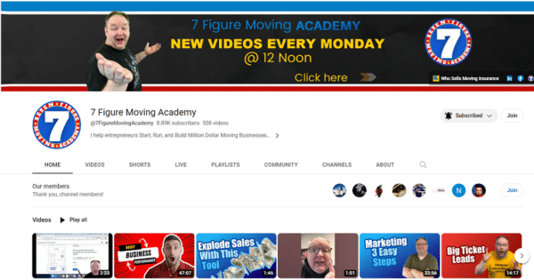 7 Figure Moving Academy YouTube Channel